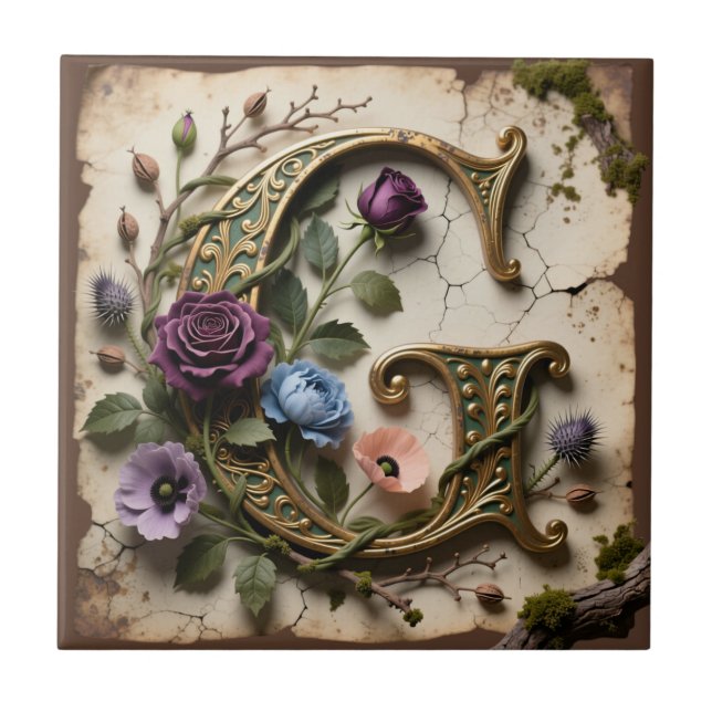 Antique Floral Gold Letter G Monogram (Frente)