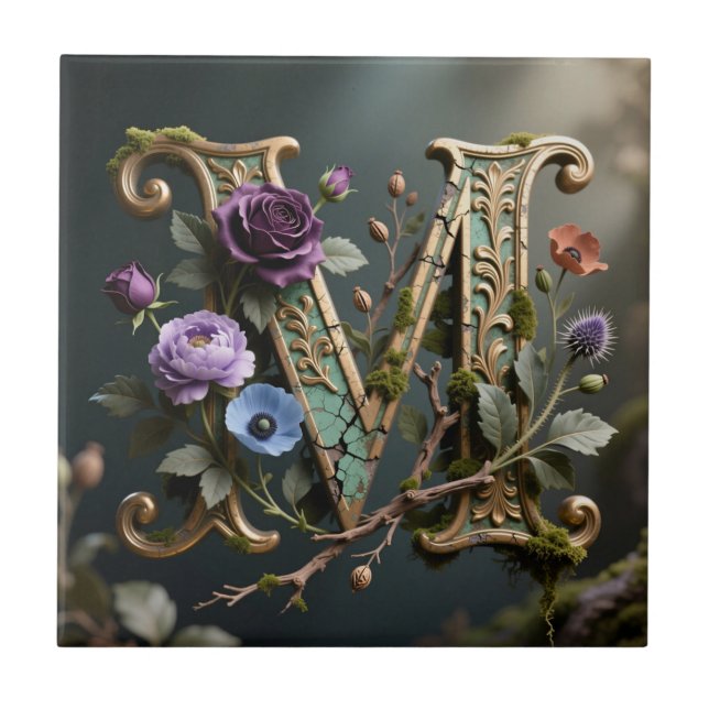 Antique Floral Gold Letter M Monogram (Frente)