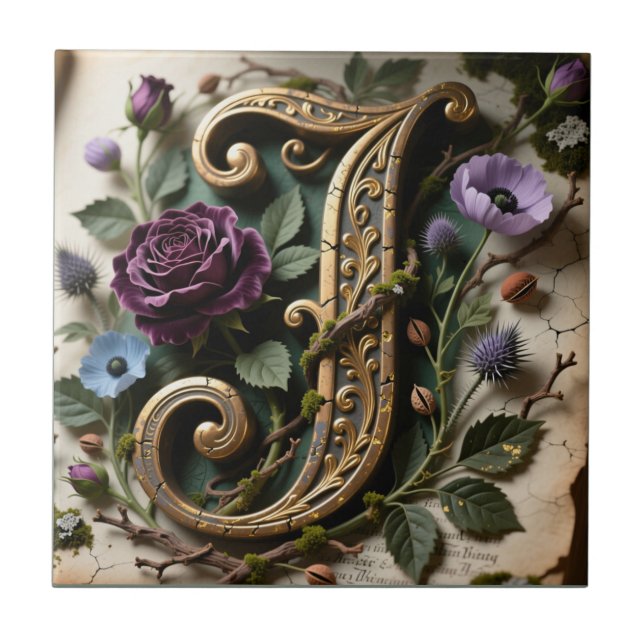 Antique Floral Gold Patina Letter J (Frente)