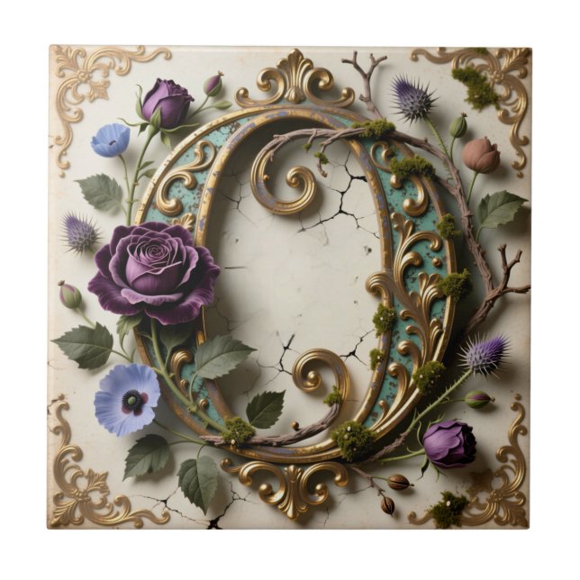 Antique Floral Gold Patina Letter O (Frente)