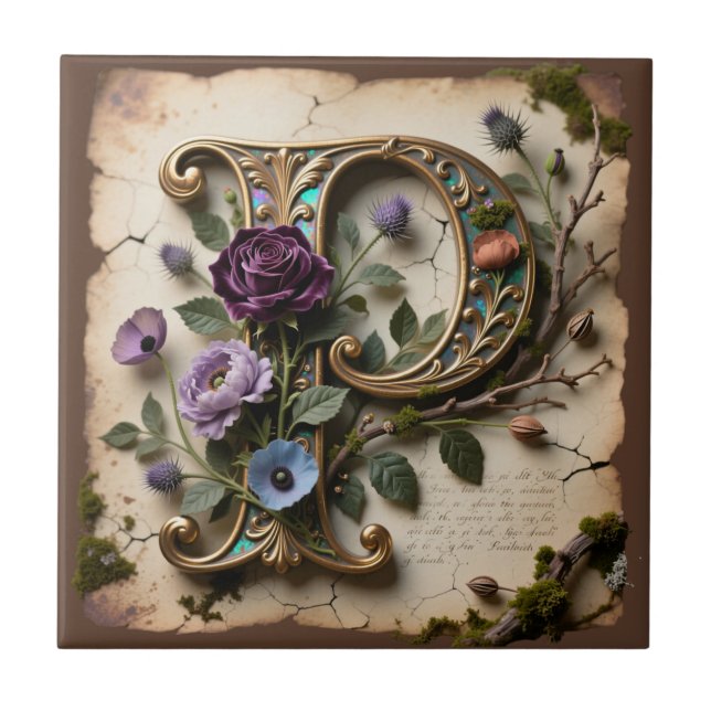 Antique Floral Opalescent Letter P Monogram (Frente)
