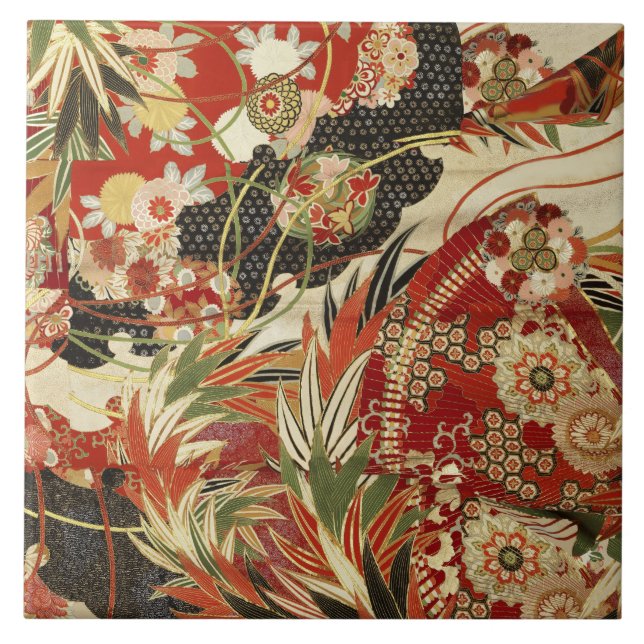 ANTIQUE FLORES JAPONESAS VERMELHO FLORETO Verde-PR (Frente)