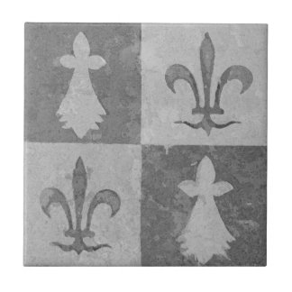 Antique Gray French Mediaeval Fleur de Lis Pattern