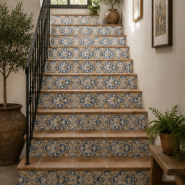 Antique Manor Vintage Blue and Sand Floral Mosaic