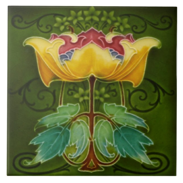 Antique Rhodes c1900 Art Nouveau Majolica Floral (Frente)