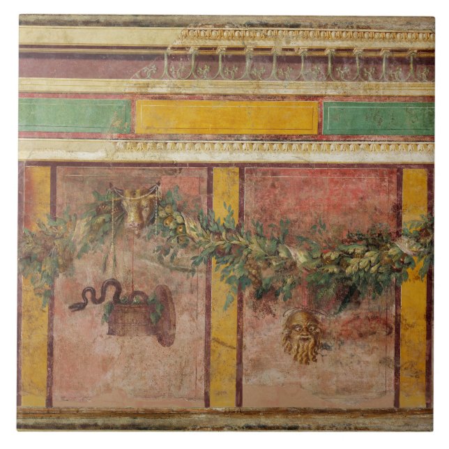 ANTIQUE ROMAN FRESCO,SATYR MASK,GARLAND,FRUITS  (Frente)