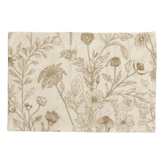 Antique Sepia Botanical Line Art Floral Pattern (Verso)