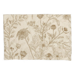 Antique Sepia Botanical Line Art Floral Pattern
