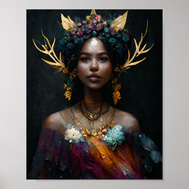Antler Fae Fairy Fantasy Art Poster (Frente)