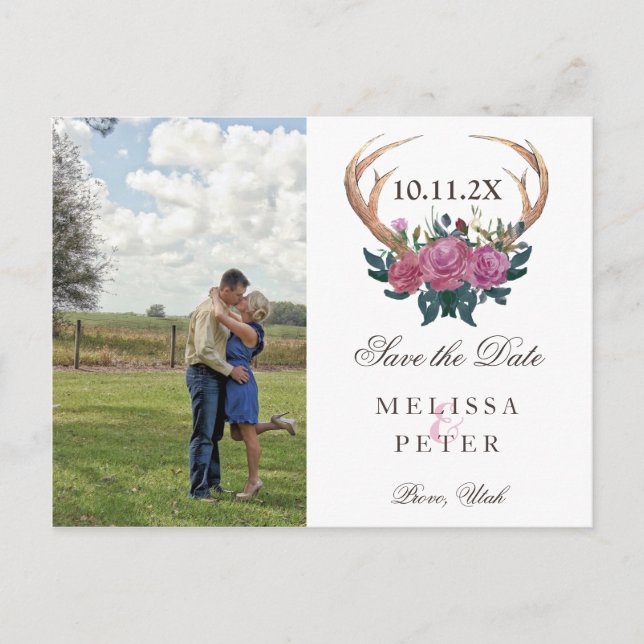 Antler veado rústico chic salvar cartão postal (Frente)