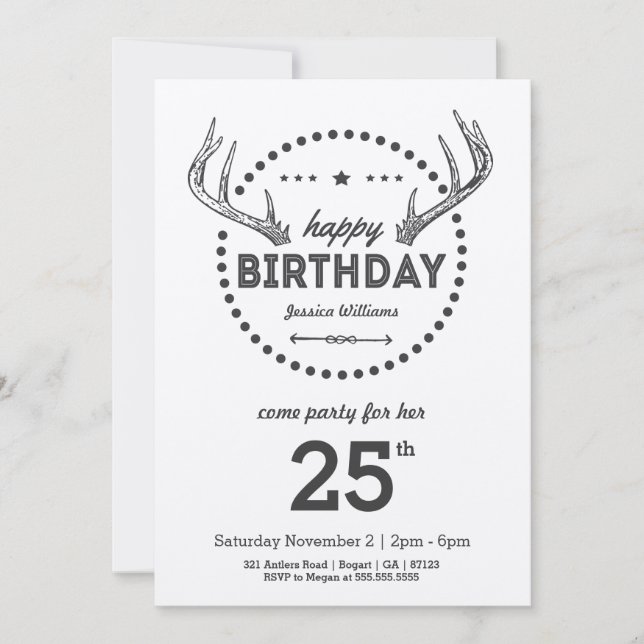 Antlers Birthday Retro inspirou Convite (Frente)