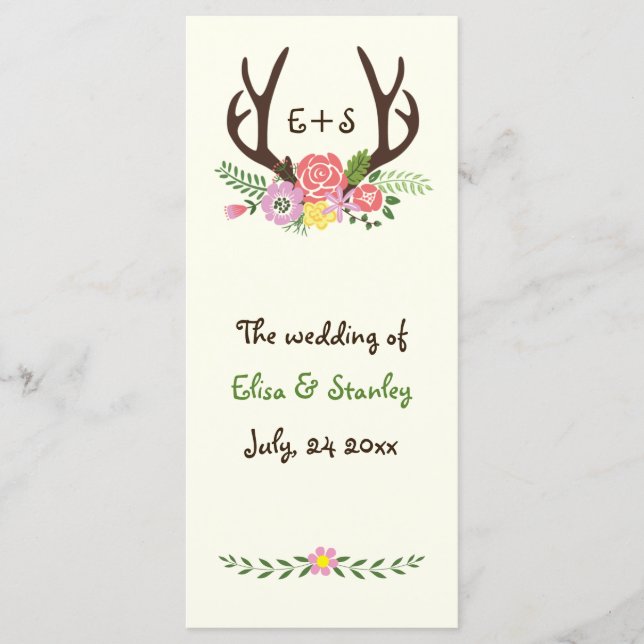 Antlers & coral, programa de casamento de flores r (Frente)