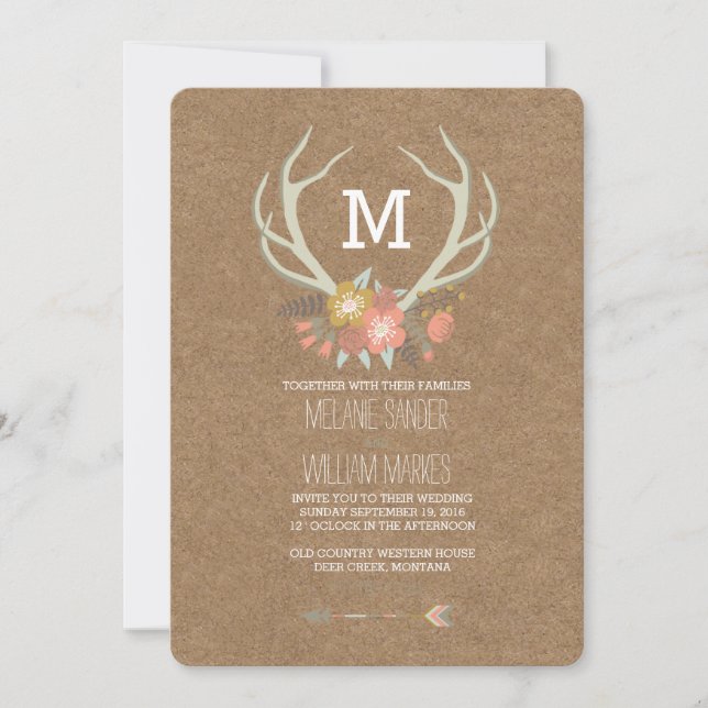 ANTLERS FLORAIS| CONVITE RUSTIC DE CASAMENTO (Frente)