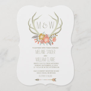 ANTLERS FLORAIS CONVITE RUSTIC DE CASAMENTO