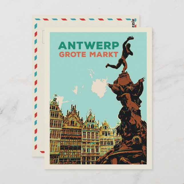 Antuérpia Grote Markt ilustração Bélgica Cartão po (Frente/Verso)