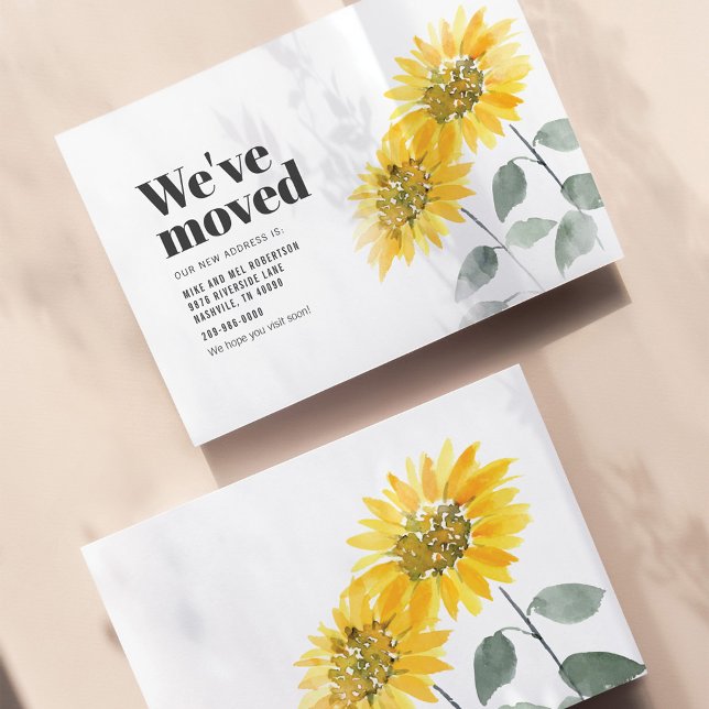 Anunciamos Movimentação de Girassol (Sunflower Watercolor Floral Moving Announcement)