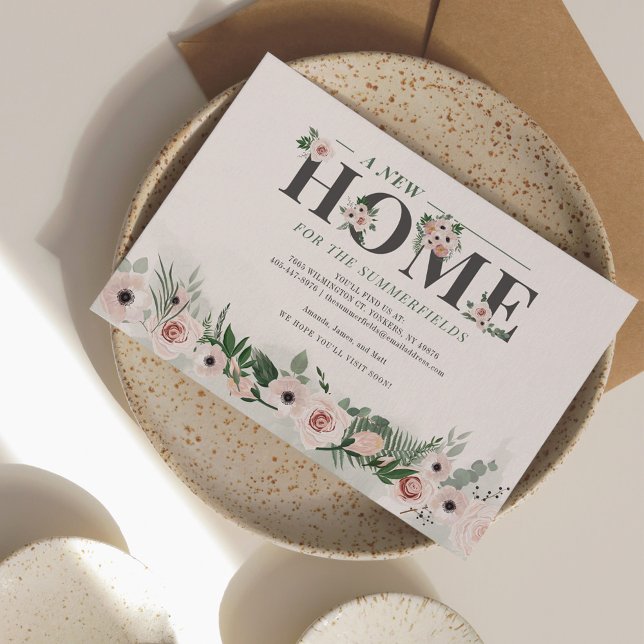 Anunciamos Movimentação Frolal Botânica (Floral Moving Announcement New Address Notification Card)