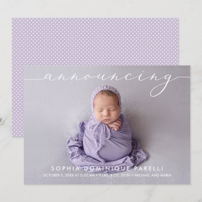 Anunciando Anúncios de Nascimento de Foto de Bebê (Frente/Verso)