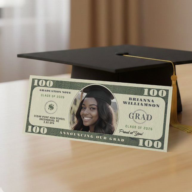 Anúncio 100 Dollar Bill Photo Graduation (100 Dollar Bill Photo Graduation Announcement
)
