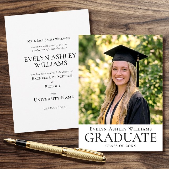 Anúncio 2026 Graduation Announcement Photo Card Classic (Criador carregado)