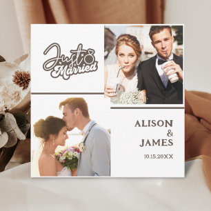 Anúncio 2 Fotos Recém-Casados Moderno Script Coração Casam