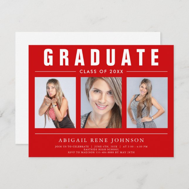 Anúncio 3 Formando de Colagem de Graduação de Foto Vermelh (Frente/Verso)