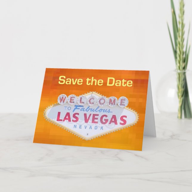 Anúncio 3D Orange Retro Save Date Las Vegas Card (Frente)