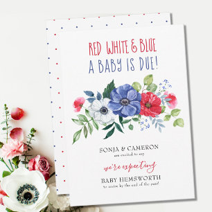 Anúncio 4 de Julho Bebê Vermelho Branco e Azul Floral Grav