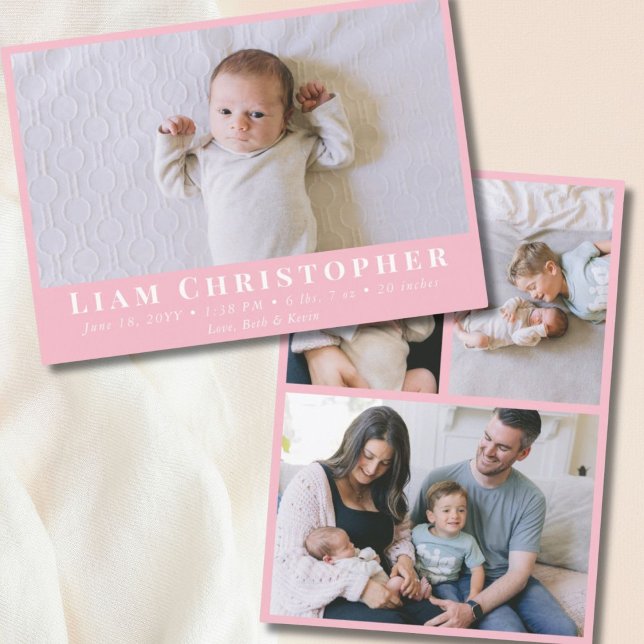 Anúncio 4 Foto Moderna Mínima Rosa Simples Nascimento Bebê (4 Photo Modern Minimal Pink Simple Baby Birth Announcement
)