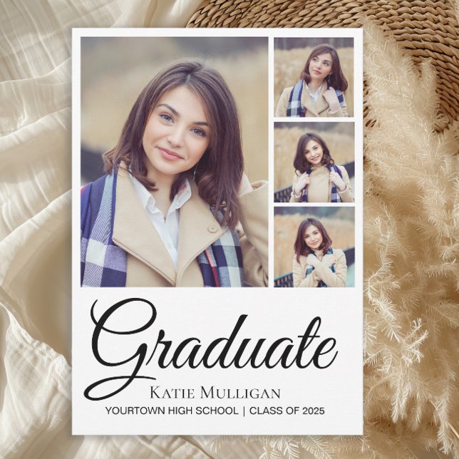 Anúncio 4 Script de Foto Graduação com Fundo Editável (4-photo graduation announcement card)