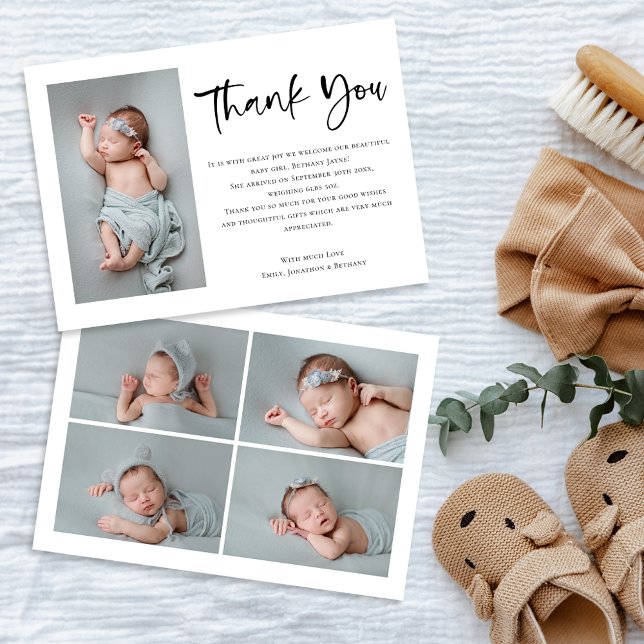 Anúncio 5 Fotografias Bebê Girl ou Boy Script Obrigado (Front and back view)