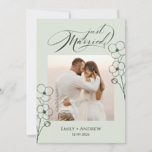Anúncio Acabados de Casar Verde Sage Caligrafia Floral Fot