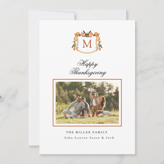 Anúncio Ação de Graças do Watercolor Crest (Frente)