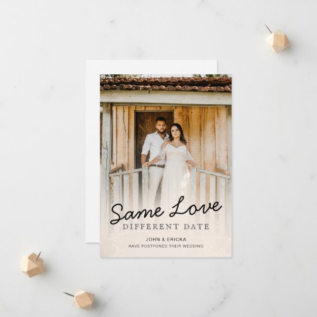 Anúncio Adiamento de Casamento de Foto de Script Chic Simp (Frente/Verso In Situ)