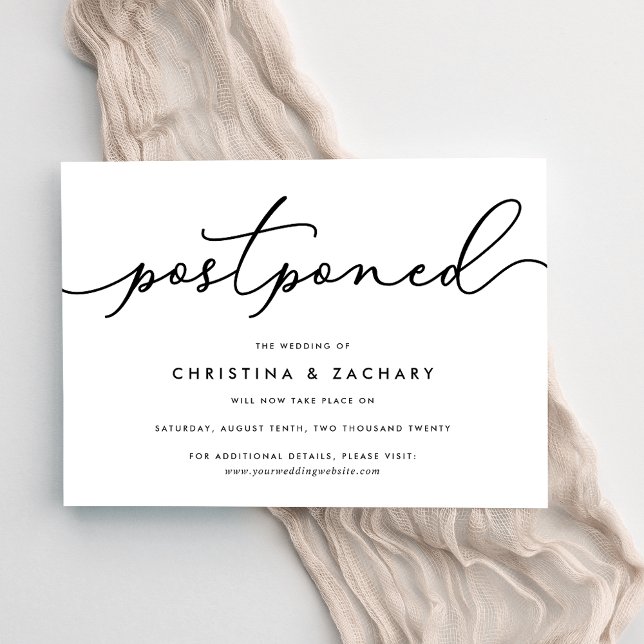 Anúncio Adiamento de Casamento de Script Branco e Preto El (Criador carregado)