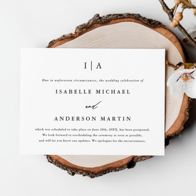 Anúncio Adiamento de Casamento do Monograma Negro Clássico (Criador carregado)