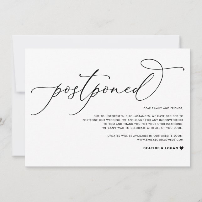Anúncio Adiamento de Casamento em Letra Preta Caprichosa (Frente)