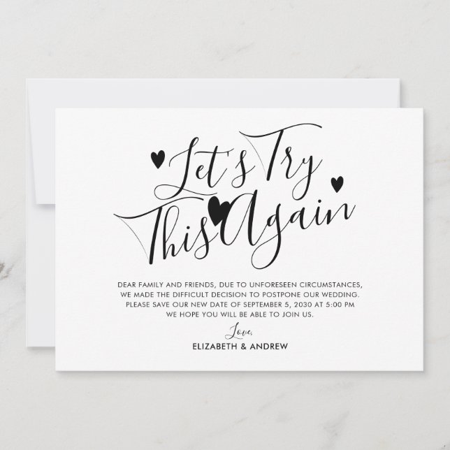 Anúncio Adiamento do Casamento Mudança de Data Vamos Tenta (Frente)