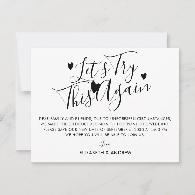 Anúncio Adiamento do Casamento Mudança de Plano Tente Nova (Frente)