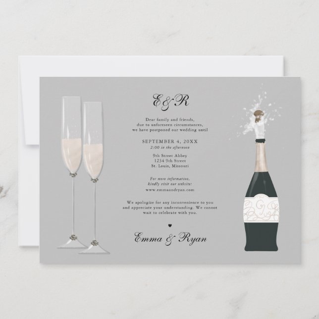 Anúncio Adiar Data do Casamento Segurar Champanhe Alteraçã (Verso)