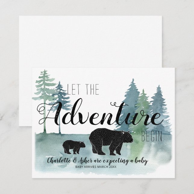 Anúncio Adventure Rustic Watercolor Bears Gravidez (Frente/Verso)