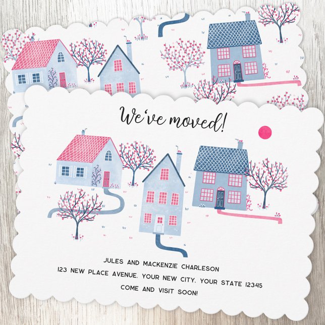 Anúncio Alteração de Endereço da Casa de Aquarela (Watercolor house painting personalized custom text moving house new home change of address card)