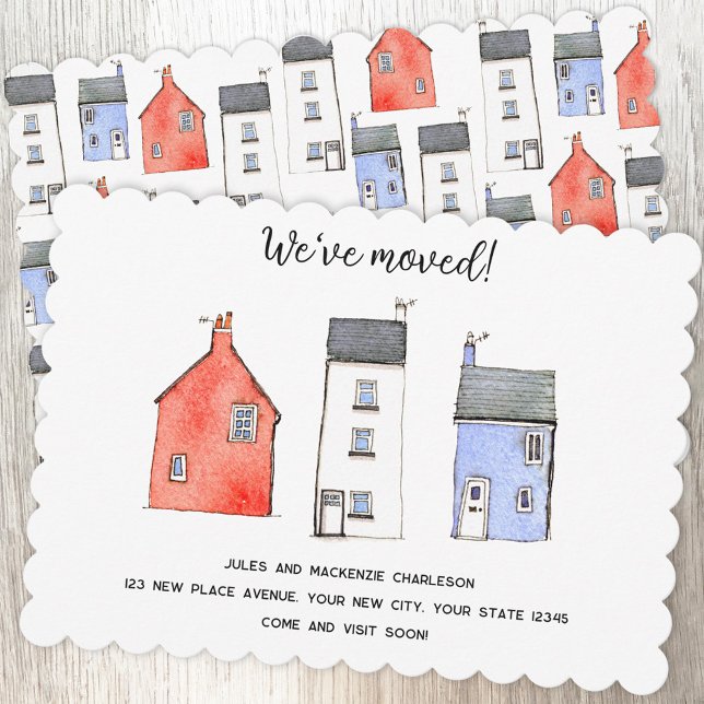 Anúncio Alteração de Endereço da Casa de Aquarela (Hand painted watercolor house personalized new home moving change of address announcement)