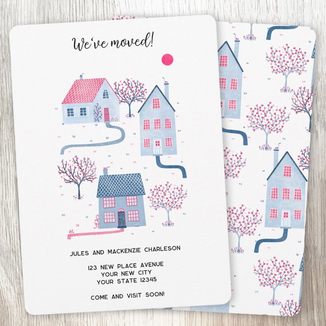 Anúncio Alteração de Endereço da Casa de Aquarela (Watercolour House new home moving announcement with custom text)