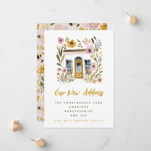 Anúncio Amarelo Mostarda de Verão & Casa Móvel Floral Rosa