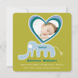 Anúncio Amor Whimsical Blue Elephant Photo Baby Boy Birth