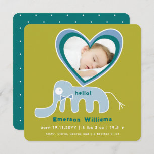Anúncio Amor Whimsical Blue Elephant Photo Baby Boy Birth