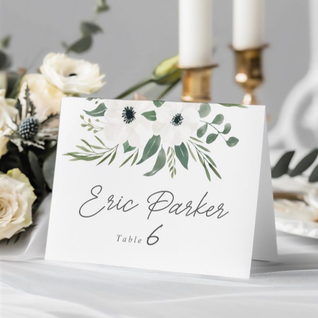 Anúncio Anemones Sage Eucalyptus Mesa Place Card (Anemones Sage Eucalyptus Wedding Table Place Card)
