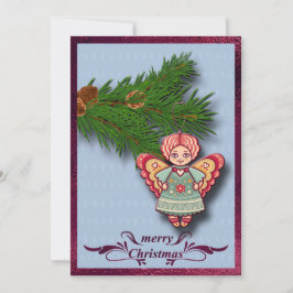Anúncio Angel Ornament on Pine Branch Flat Christmas Card