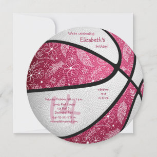 Anúncio aniversário de basquetebol branco-rosa